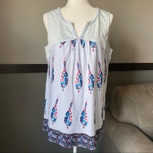 VINTAGE AMERICA v-neck twist knit detail floral print tank sleeveless tunic top